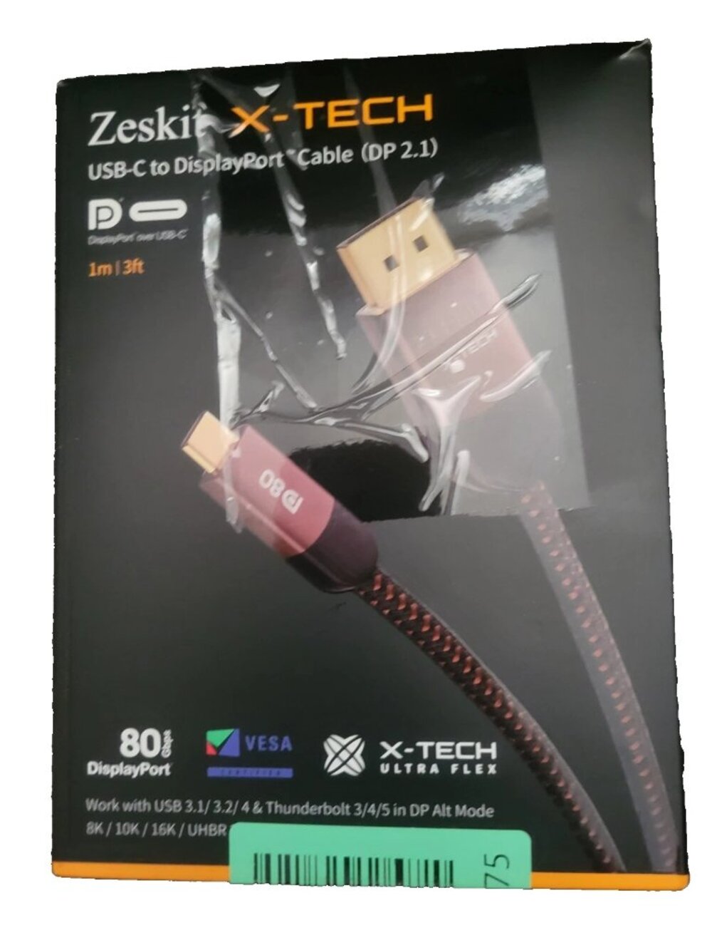 X-Tech 80Gbps 16K Bi-Directional Certified USB-to Displayport 2.1 Cable, DP2....